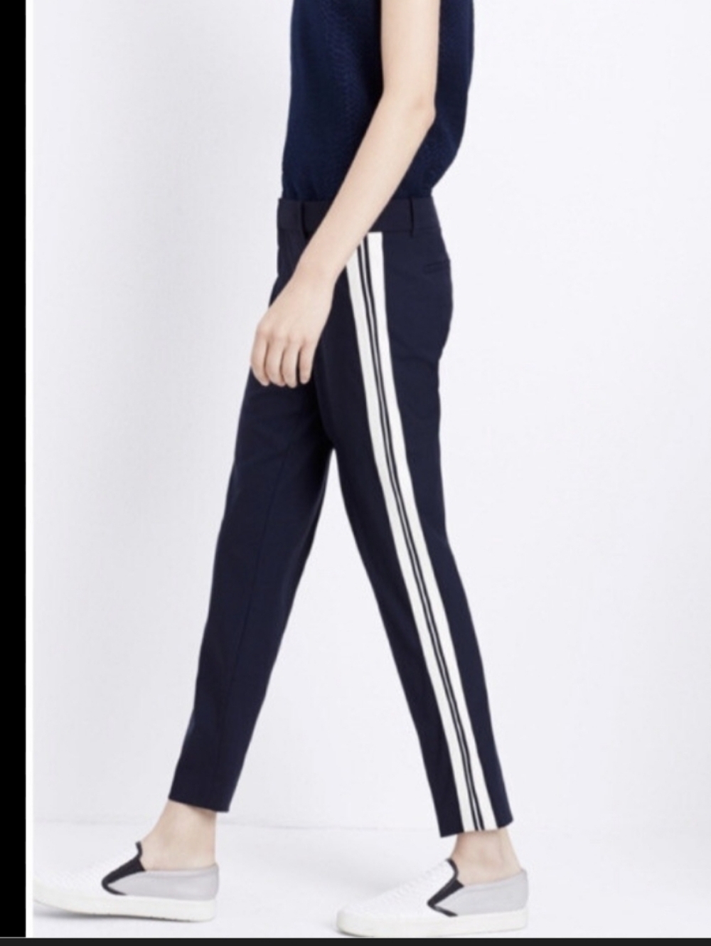 Vince Navy Ankle Tuxedo-Striped Crop Pants New W/Partial Tags Wool/ Spandex